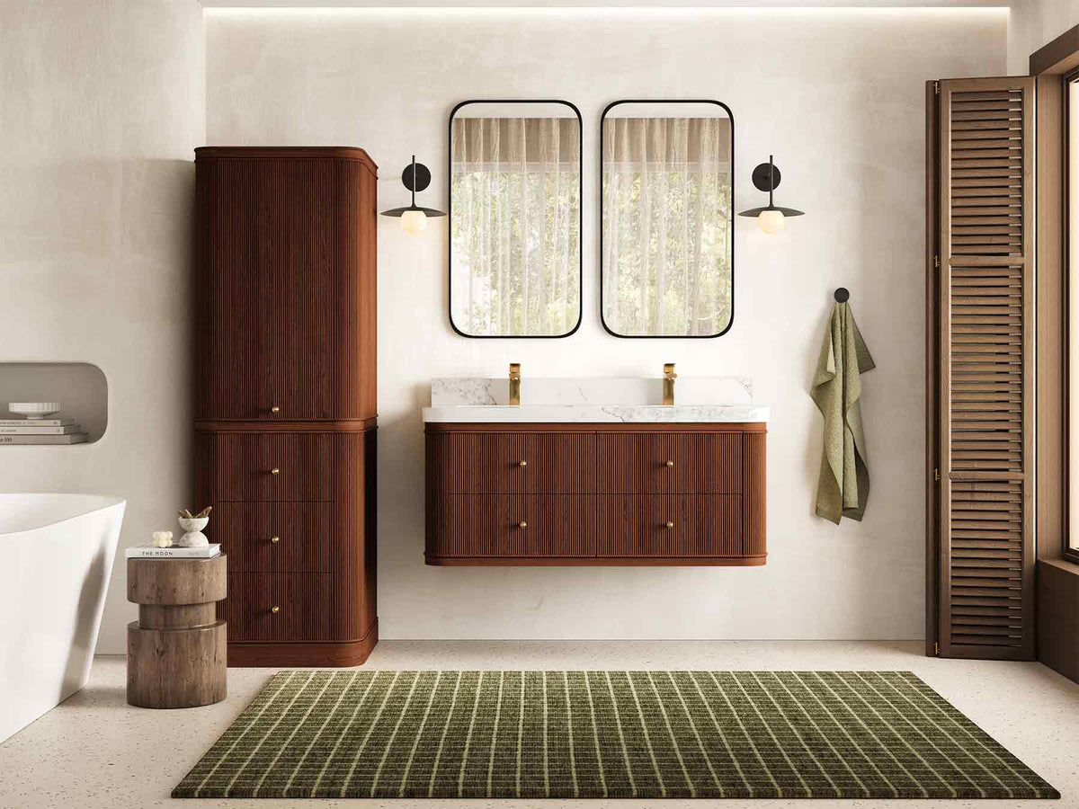 Hampton Floating Teak 48 in. W x 22 in. D Double Sink Bathroom Vanity - Willow Bath and Vanity