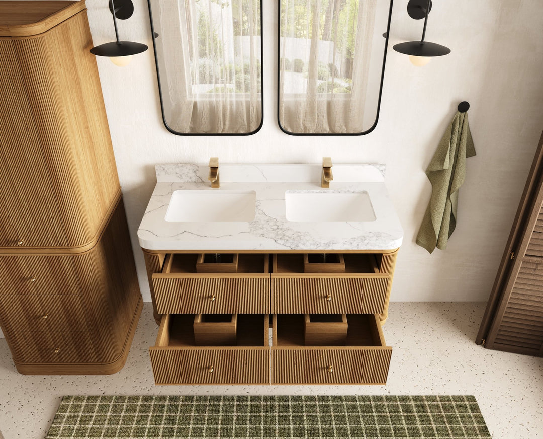 Hampton Floating Teak 48 in. W x 22 in. D Double Sink Bathroom Vanity - Willow Bath and Vanity