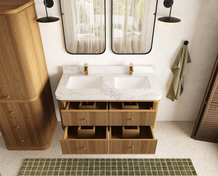 Hampton Floating Teak 48 in. W x 22 in. D Double Sink Bathroom Vanity - photo 6