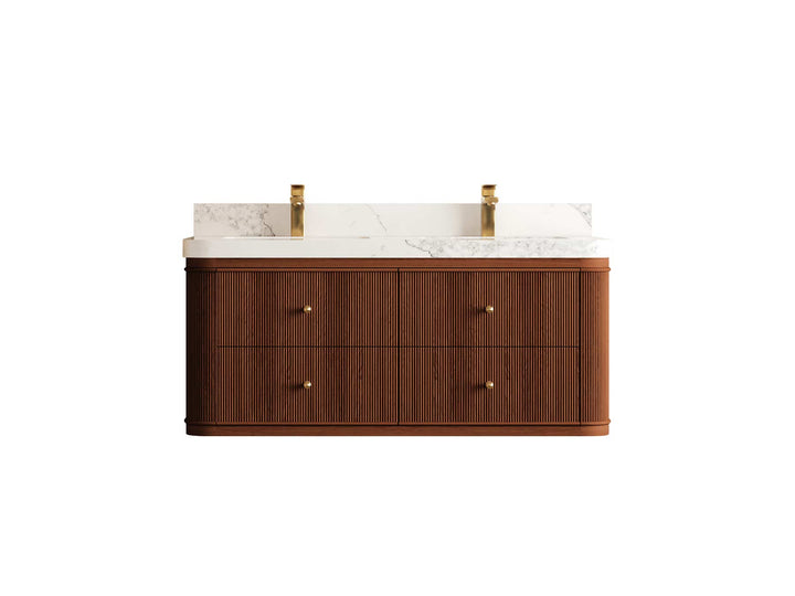 Hampton Floating Teak 48 in. W x 22 in. D Double Sink Bathroom Vanity - photo 1