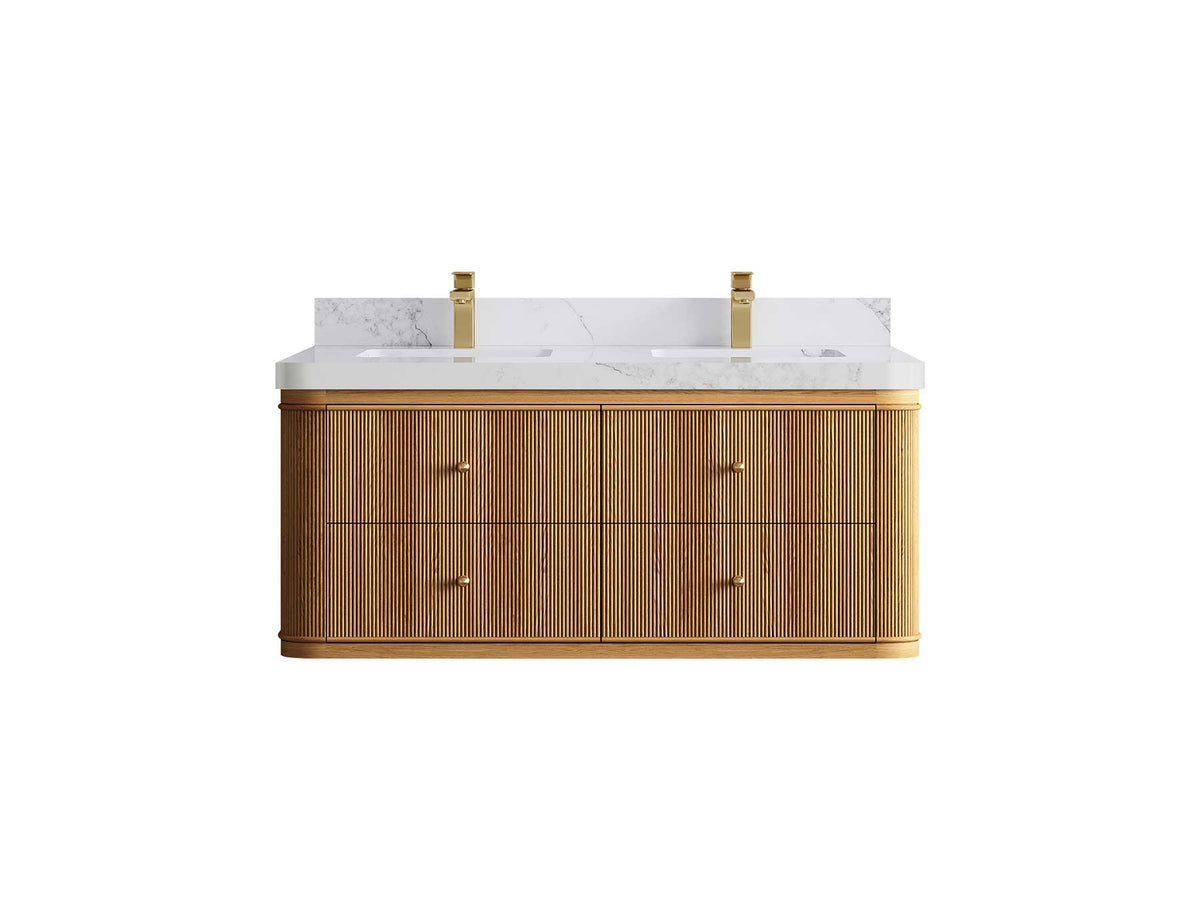 Hampton Floating Teak 48 in. W x 22 in. D Double Sink Bathroom Vanity - Willow Bath and Vanity