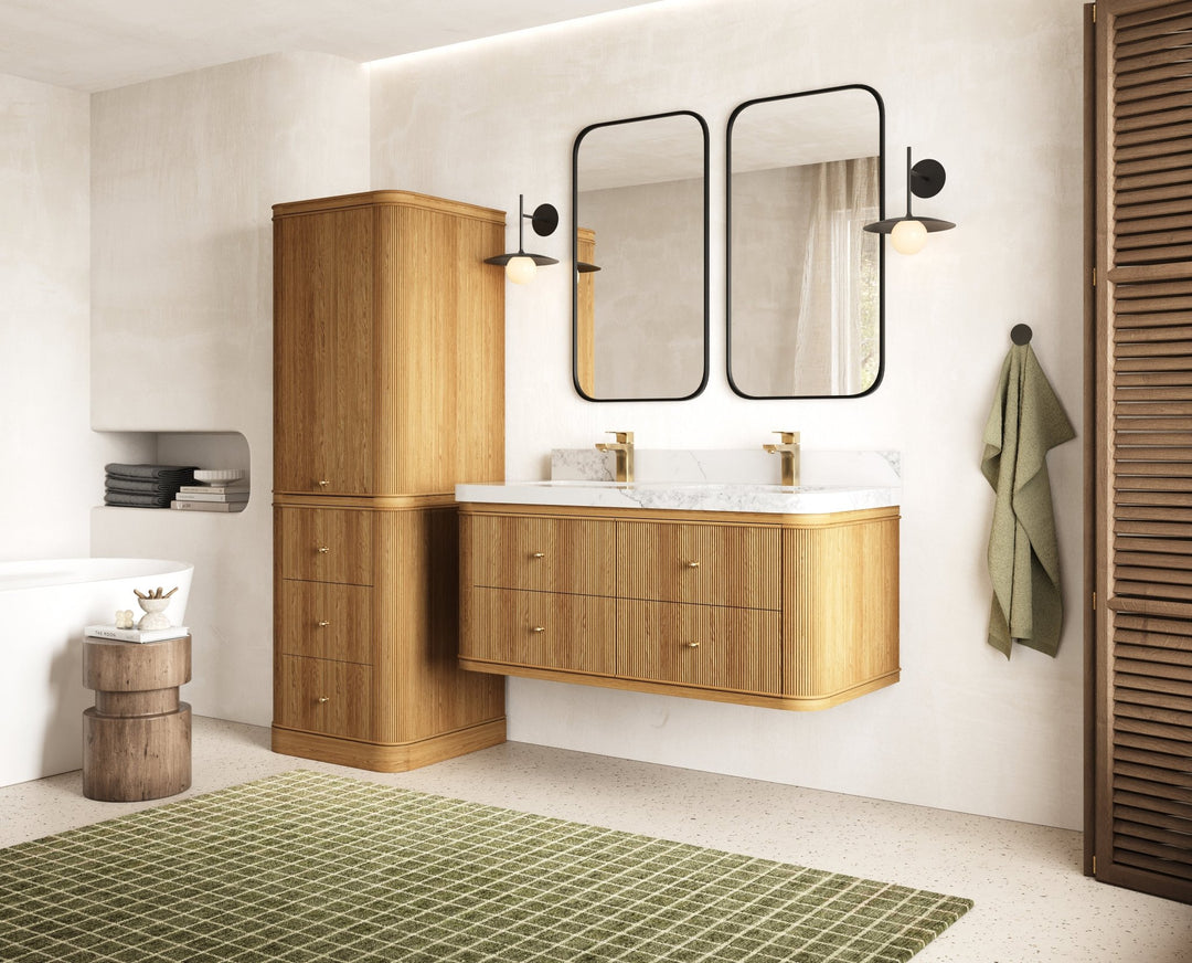 Hampton Floating Teak 48 in. W x 22 in. D Double Sink Bathroom Vanity - Willow Bath and Vanity