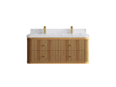 Hampton Floating Teak 48 in. W x 22 in. D Double Sink Bathroom Vanity - Willow Bath and Vanity