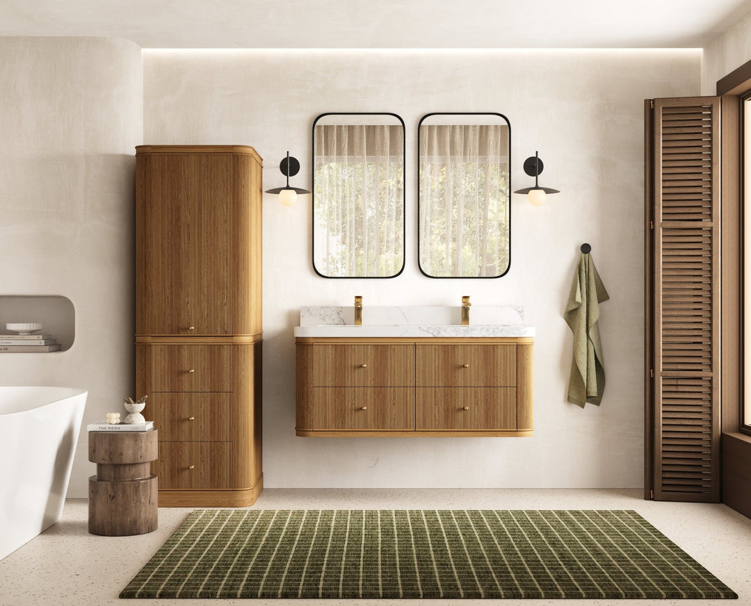 Hampton Floating Teak 48 in. W x 22 in. D Double Sink Bathroom Vanity - Willow Bath and Vanity