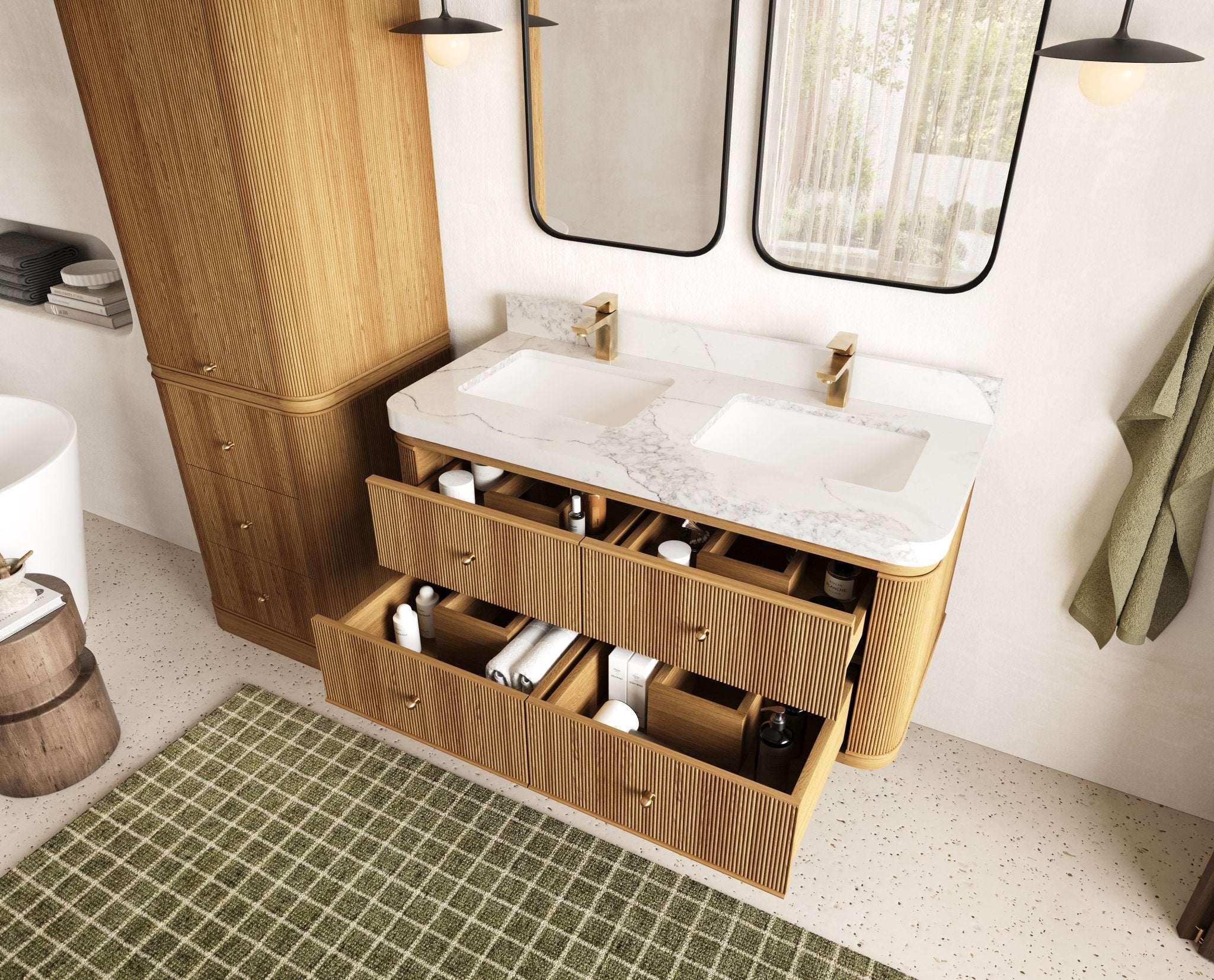 Hampton Floating Teak 48 in. W x 22 in. D Double Sink Bathroom Vanity - Willow Bath and Vanity