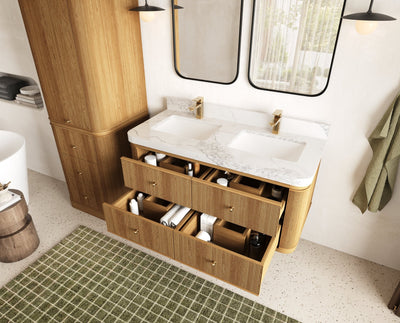 Hampton Floating Teak 48 in. W x 22 in. D Double Sink Bathroom Vanity - Willow Bath and Vanity