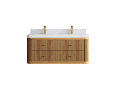 Hampton Floating Teak 48 in. W x 22 in. D Double Sink Bathroom Vanity - Willow Bath and Vanity