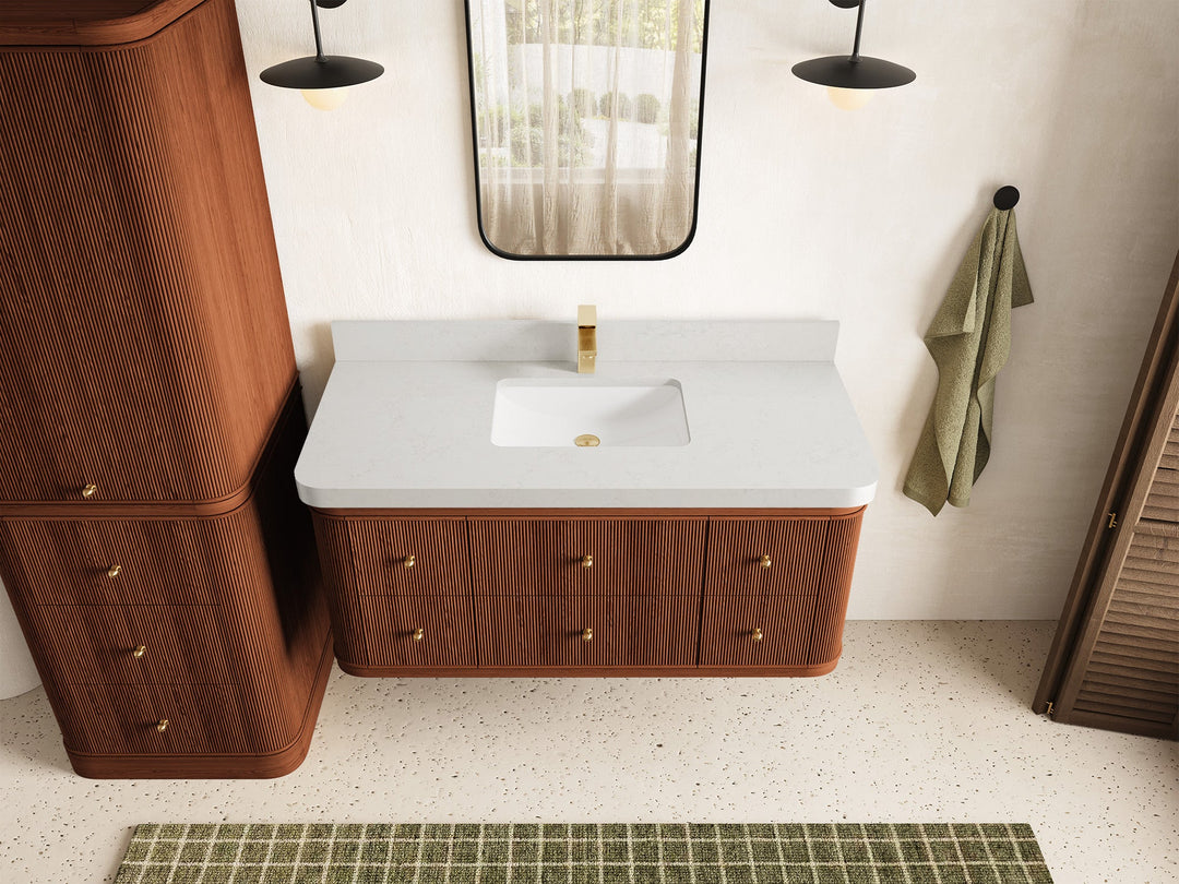Hampton Floating Teak 48 in. W x 22 in. D Single Sink Bathroom Vanity - Willow Bath and Vanity