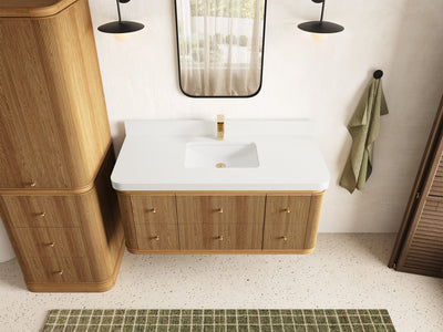 Hampton Floating Teak 48 in. W x 22 in. D Single Sink Bathroom Vanity - Willow Bath and Vanity
