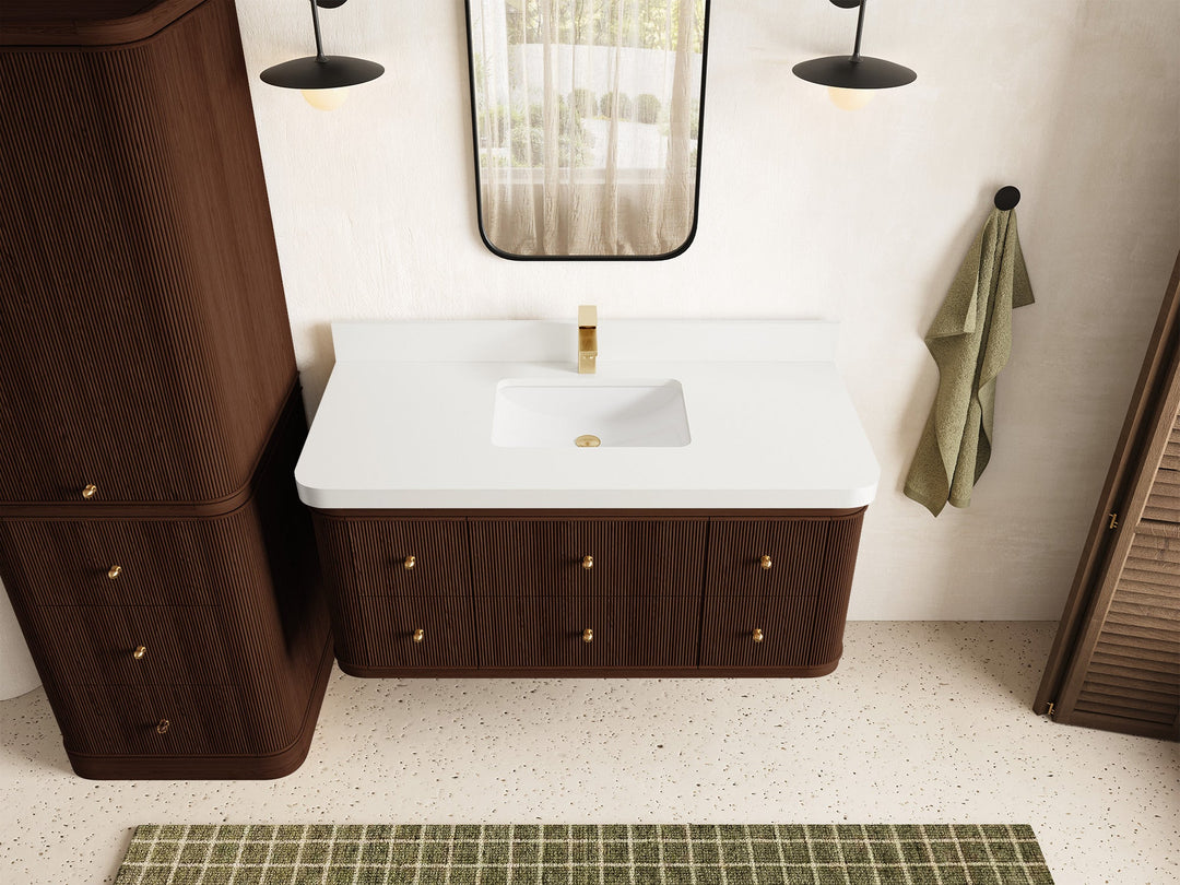 Hampton Floating Teak 48 in. W x 22 in. D Single Sink Bathroom Vanity - Willow Bath and Vanity
