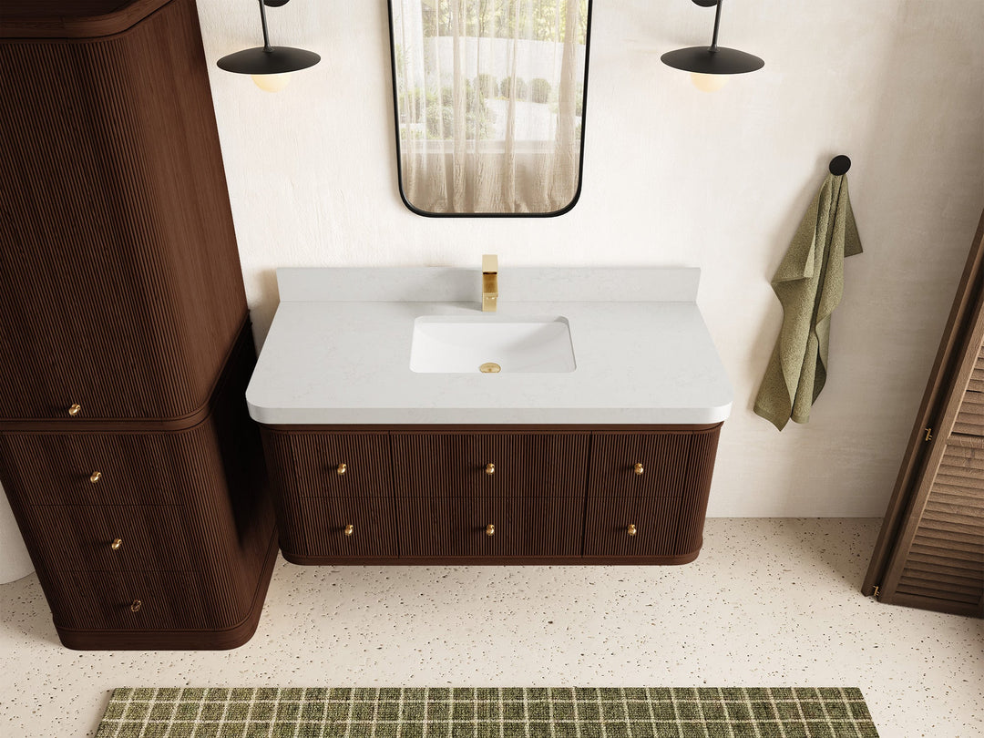 Hampton Floating Teak 48 in. W x 22 in. D Single Sink Bathroom Vanity - Willow Bath and Vanity