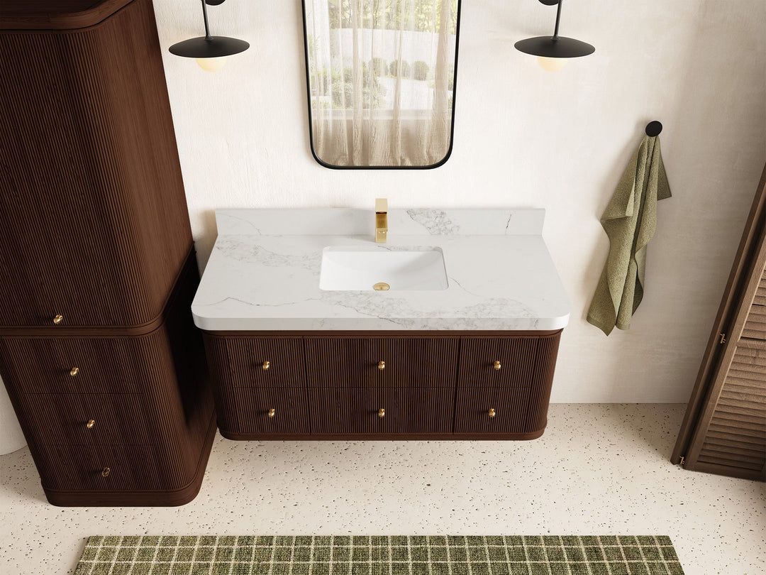 Hampton Floating Teak 48 in. W x 22 in. D Single Sink Bathroom Vanity - Willow Bath and Vanity