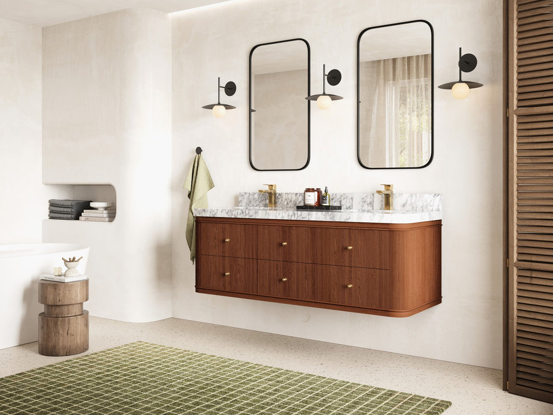 Hampton Floating Teak 60 in. W x 22 in. D Double Sink Bathroom Vanity - Willow Bath and Vanity
