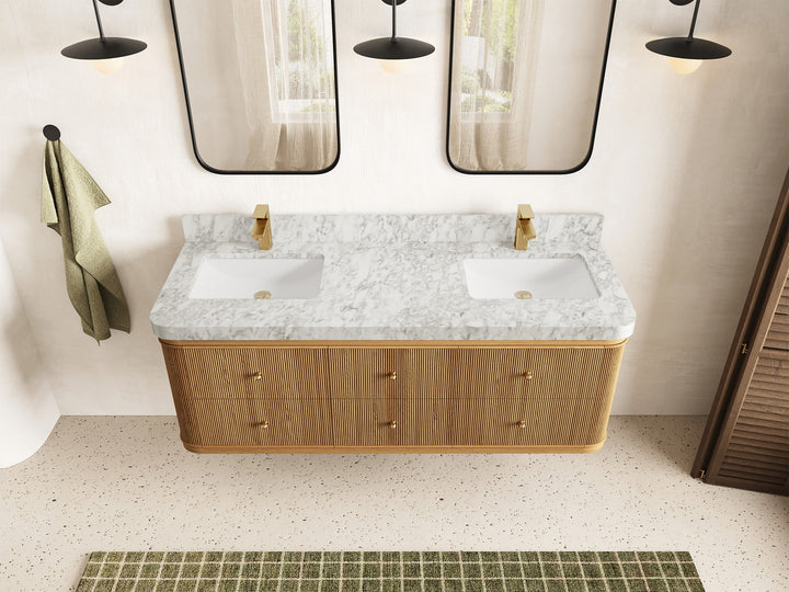Hampton Floating Teak 60 in. W x 22 in. D Double Sink Bathroom Vanity - photo 8