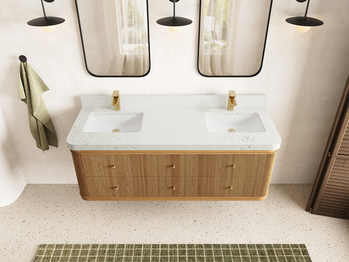 Hampton Floating Teak 60 in. W x 22 in. D Double Sink Bathroom Vanity - photo 20