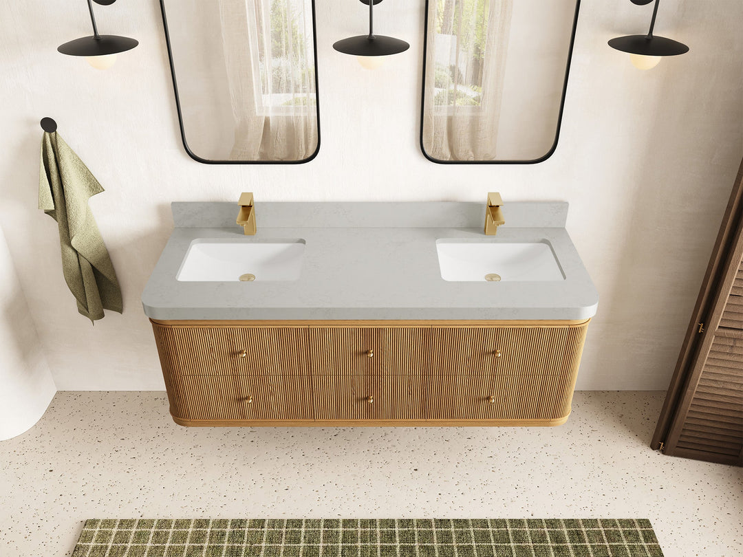 Hampton Floating Teak 60 in. W x 22 in. D Double Sink Bathroom Vanity - Willow Bath and Vanity