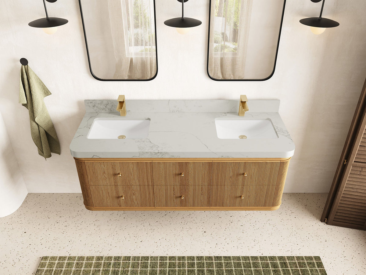 Hampton Floating Teak 60 in. W x 22 in. D Double Sink Bathroom Vanity - Willow Bath and Vanity