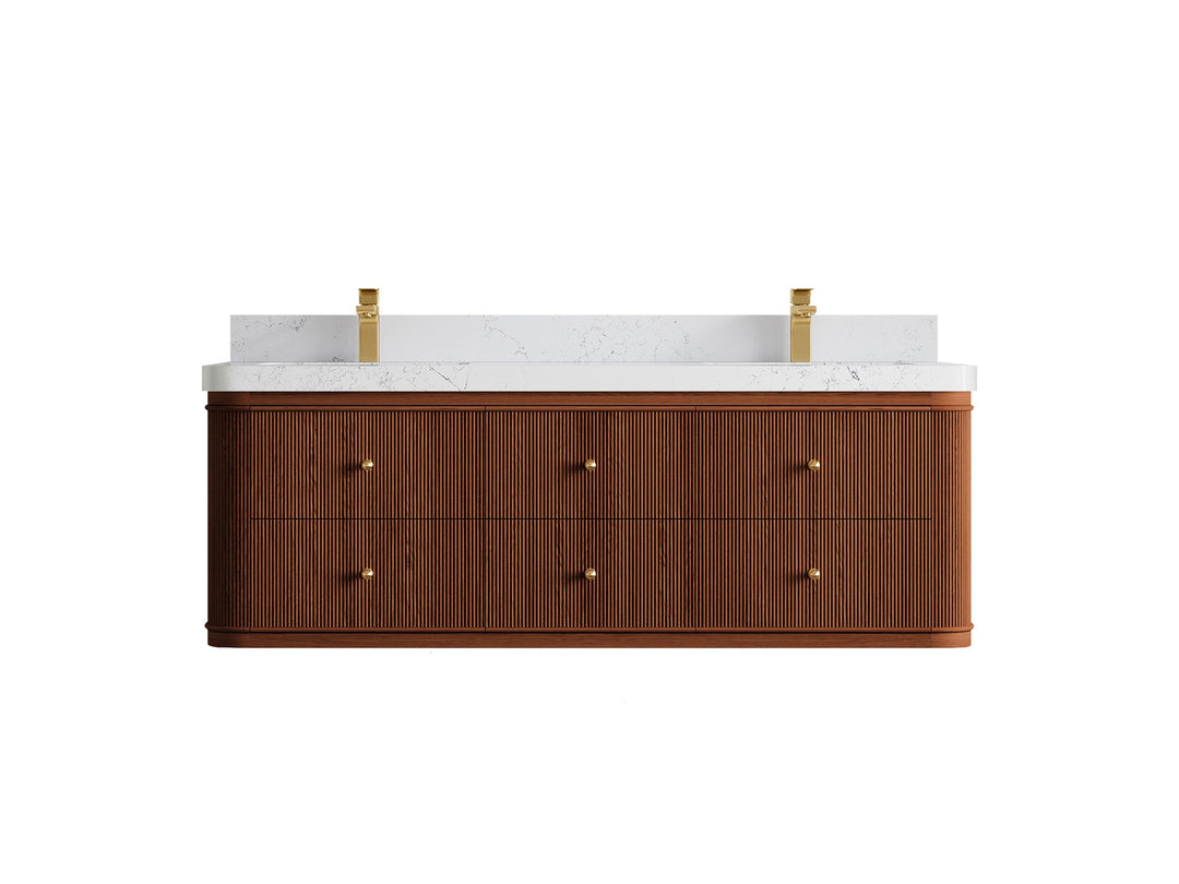 Hampton Floating Teak 60 in. W x 22 in. D Double Sink Bathroom Vanity - Willow Bath and Vanity