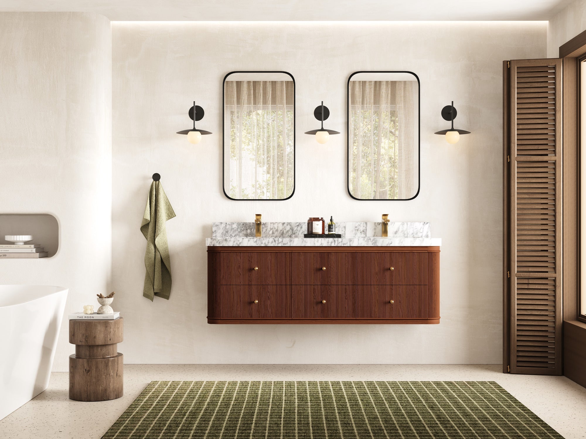 Hampton Floating Teak 60 in. W x 22 in. D Double Sink Bathroom Vanity - Willow Bath and Vanity