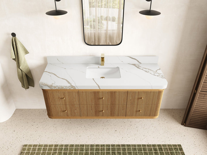 Hampton Floating Teak 60 in. W x 22 in. D Single Sink Bathroom Vanity - photo 12
