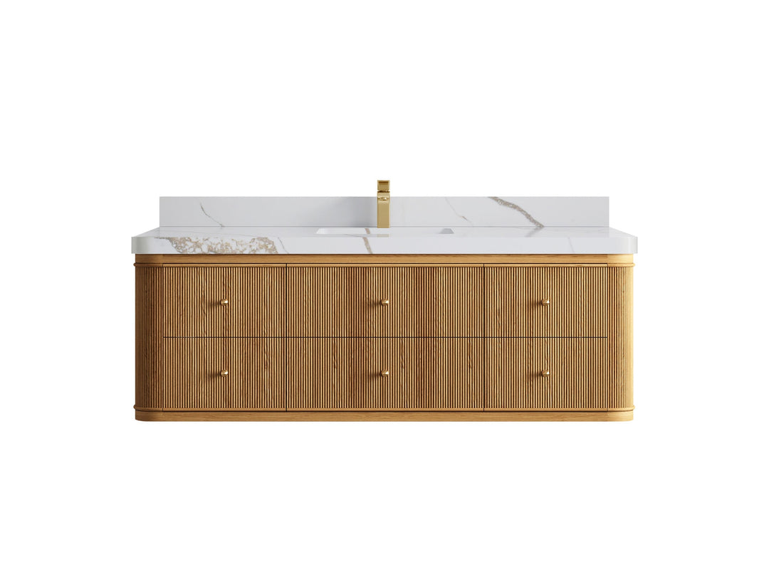 Hampton Floating Teak 60 in. W x 22 in. D Single Sink Bathroom Vanity - Willow Bath and Vanity