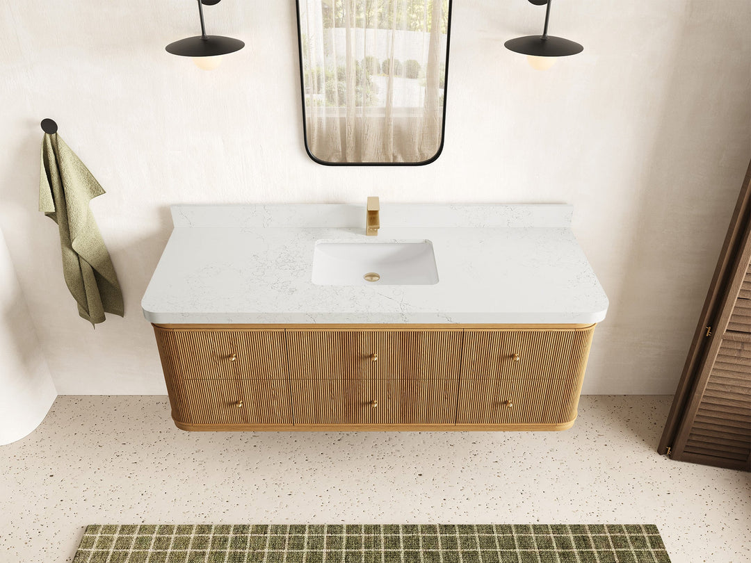 Hampton Floating Teak 60 in. W x 22 in. D Single Sink Bathroom Vanity - Willow Bath and Vanity