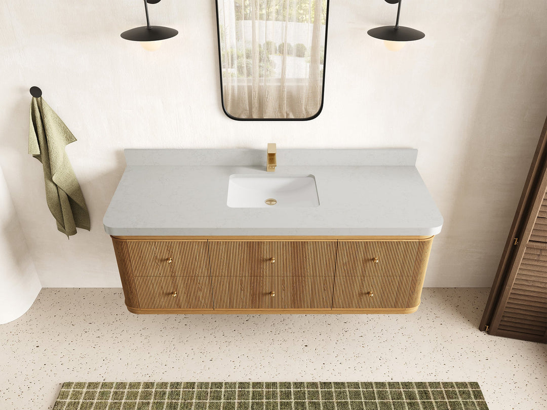 Hampton Floating Teak 60 in. W x 22 in. D Single Sink Bathroom Vanity - Willow Bath and Vanity