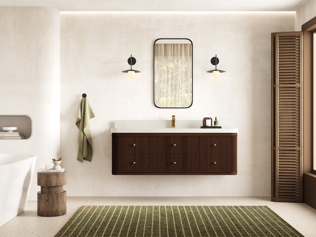 Hampton Floating Teak 60 in. W x 22 in. D Single Sink Bathroom Vanity - Willow Bath and Vanity