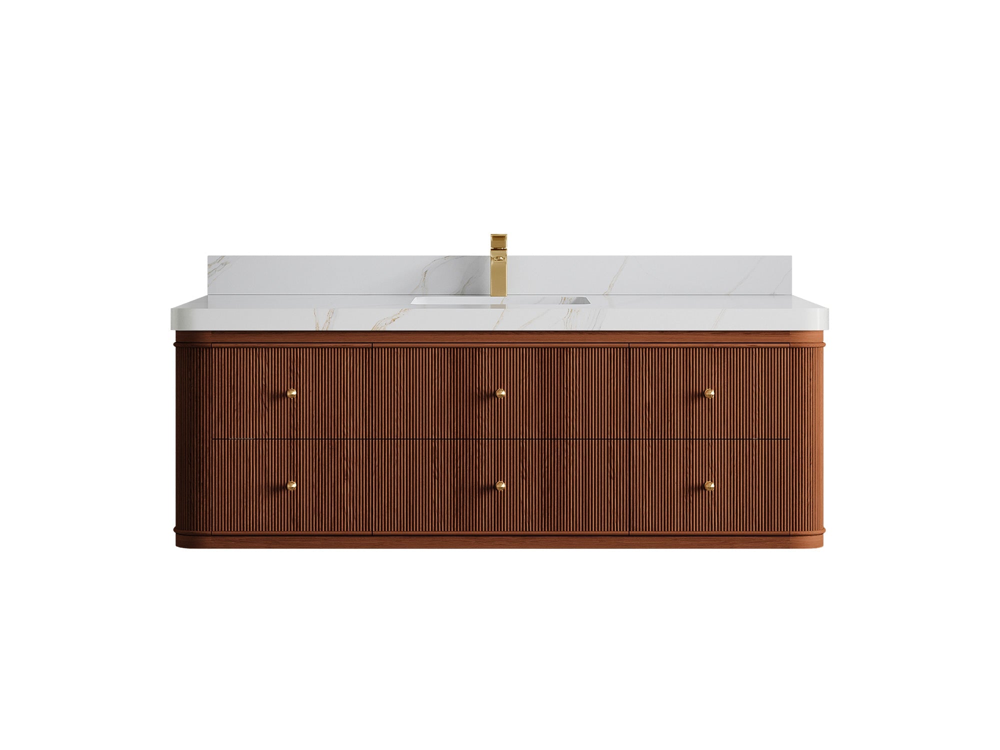 Hampton Floating Teak 60 in. W x 22 in. D Single Sink Bathroom Vanity (Dark Natural) - Willow Bath and Vanity