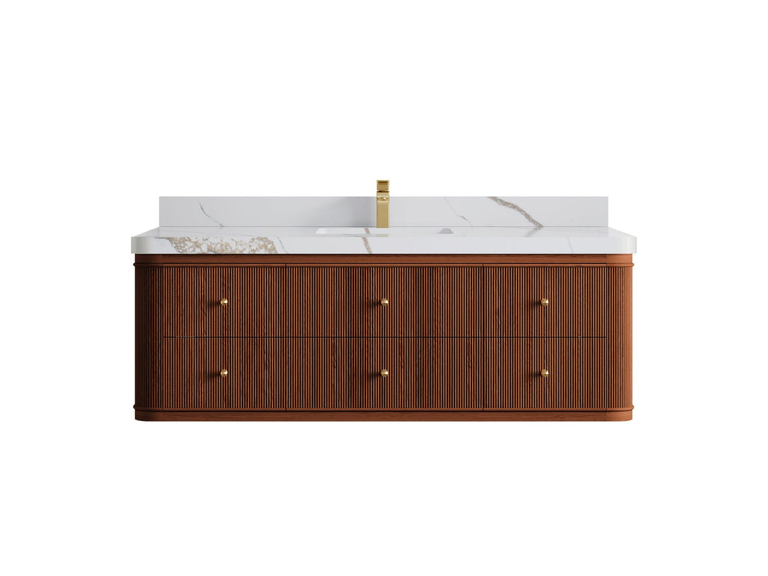 Hampton Floating Teak 60 in. W x 22 in. D Single Sink Bathroom Vanity (Dark Natural) - Willow Bath and Vanity