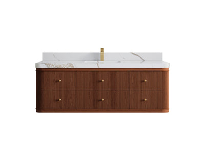 Hampton Floating Teak 60 in. W x 22 in. D Single Sink Bathroom Vanity (Dark Natural) - Willow Bath and Vanity