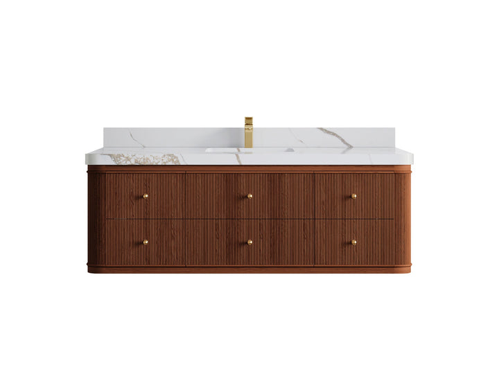 Hampton Floating Teak 60 in. W x 22 in. D Single Sink Bathroom Vanity (Dark Natural) - photo 13
