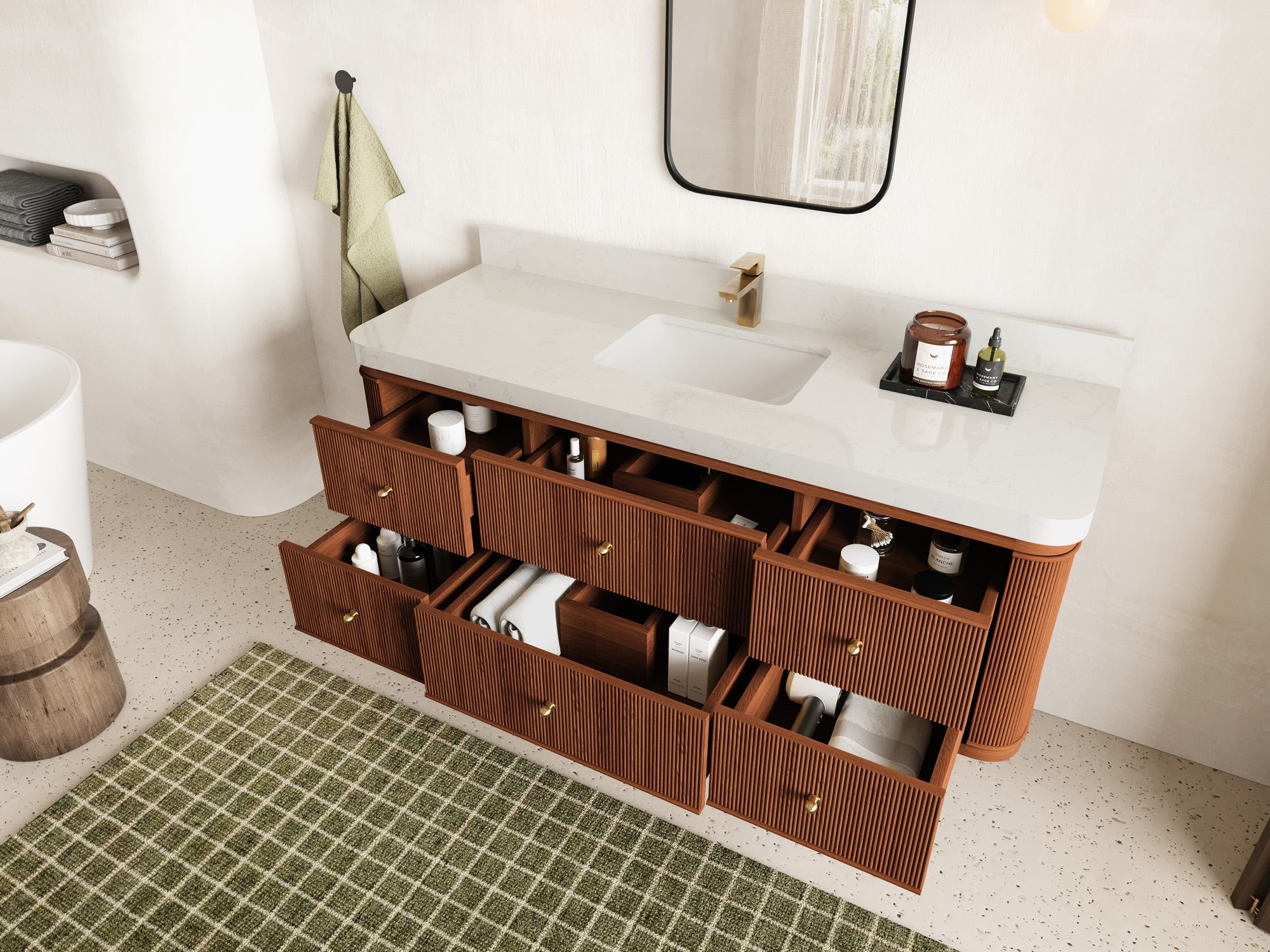 Hampton Floating Teak 60 in. W x 22 in. D Single Sink Bathroom Vanity (Dark Natural) - Willow Bath and Vanity