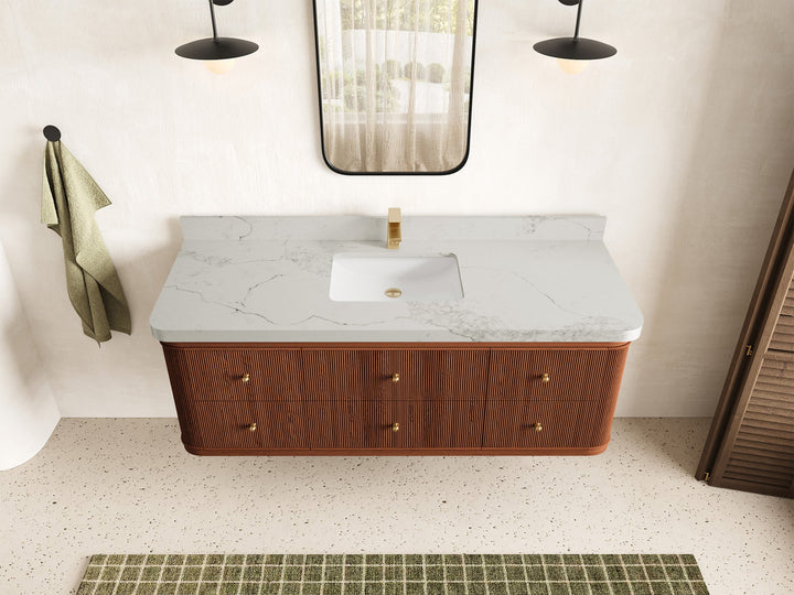 Hampton Floating Teak 60 in. W x 22 in. D Single Sink Bathroom Vanity (Dark Natural) - photo 16