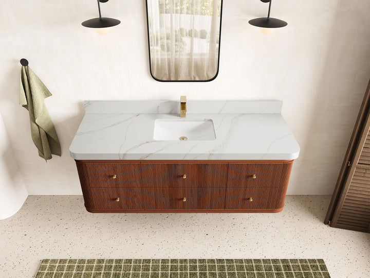 Hampton Floating Teak 60 in. W x 22 in. D Single Sink Bathroom Vanity (Dark Natural) - photo 18
