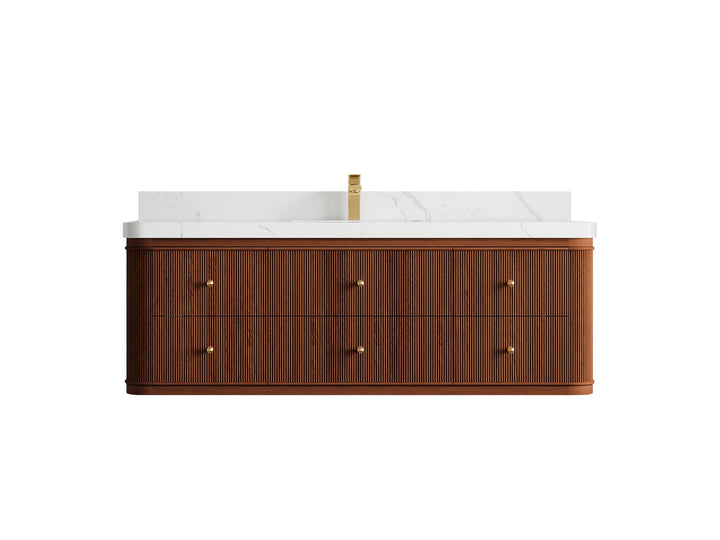 Hampton Floating Teak 60 in. W x 22 in. D Single Sink Bathroom Vanity (Dark Natural) - photo 15