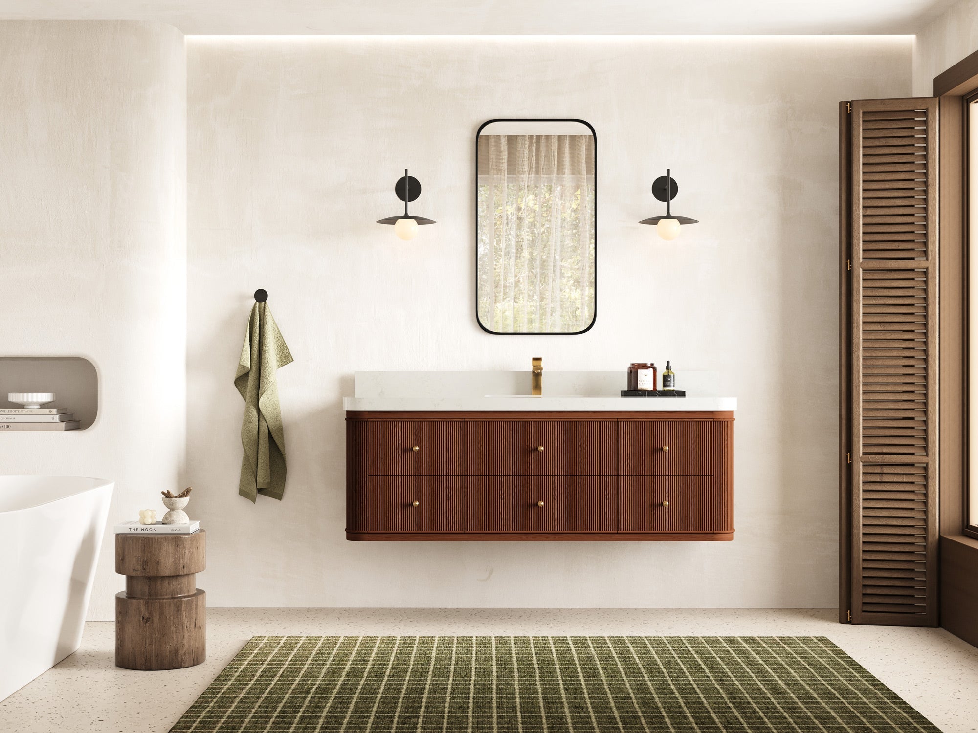 Hampton Floating Teak 60 in. W x 22 in. D Single Sink Bathroom Vanity (Dark Natural) - Willow Bath and Vanity