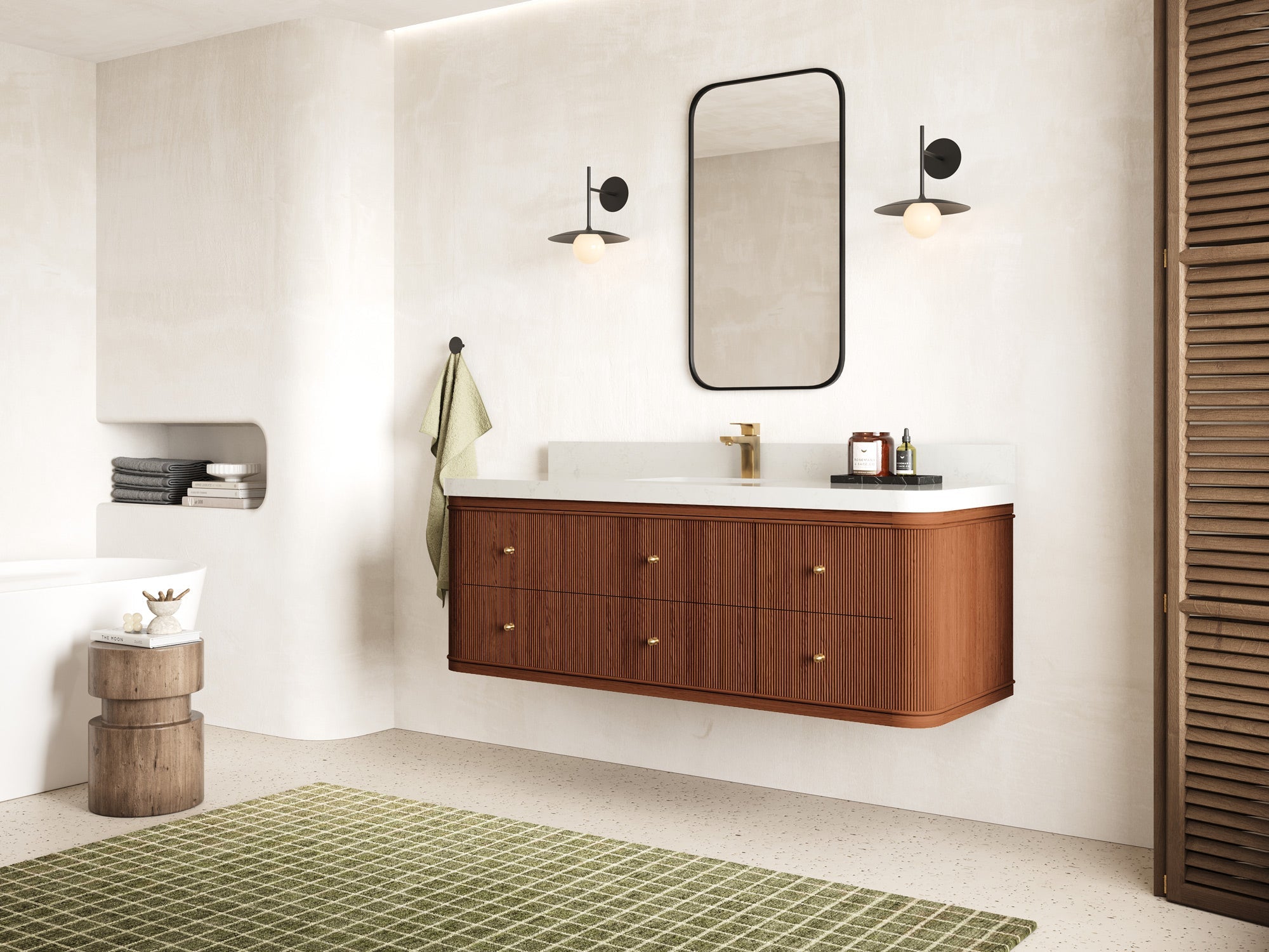 Hampton Floating Teak 60 in. W x 22 in. D Single Sink Bathroom Vanity (Dark Natural) - Willow Bath and Vanity