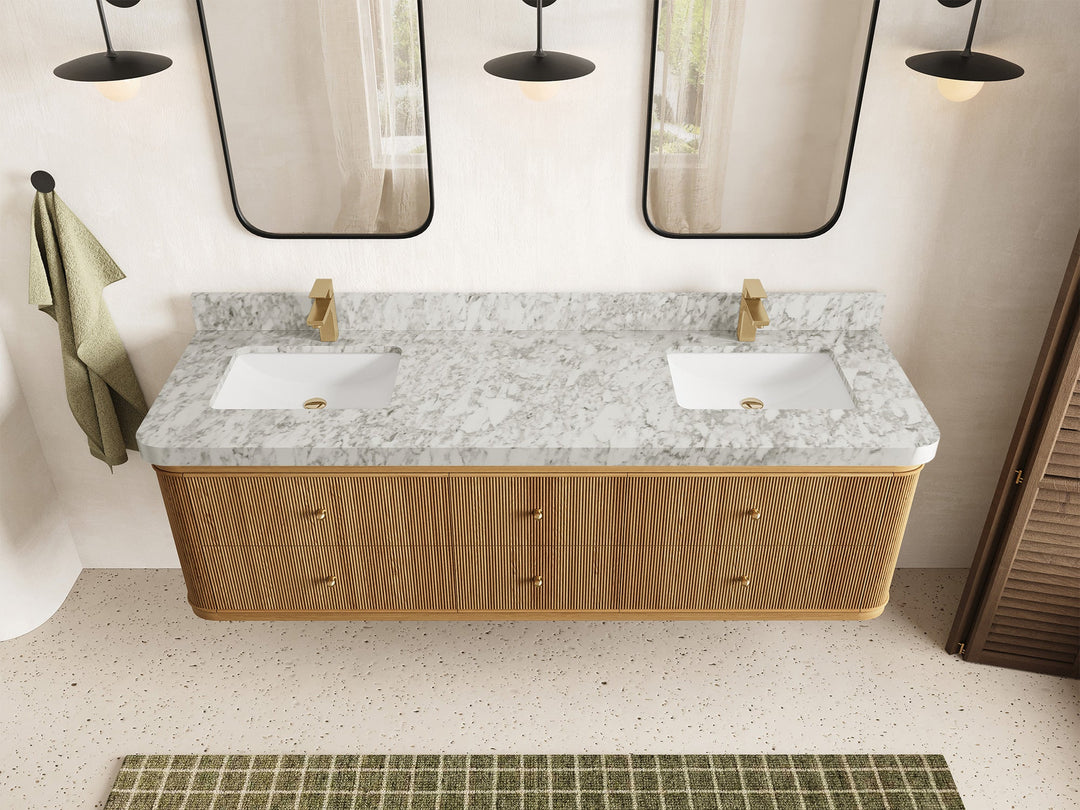 Hampton Floating Teak 72 in. W x 22 in. D Double Sink Bathroom Vanity - Willow Bath and Vanity