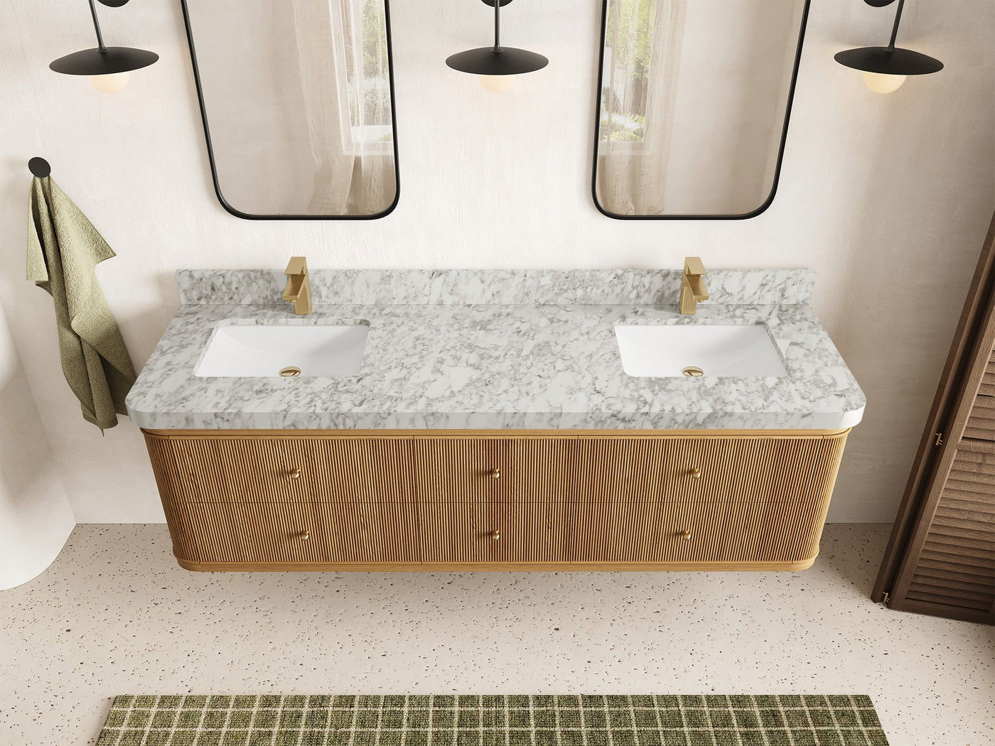 Hampton Floating Teak 72 in. W x 22 in. D Double Sink Bathroom Vanity