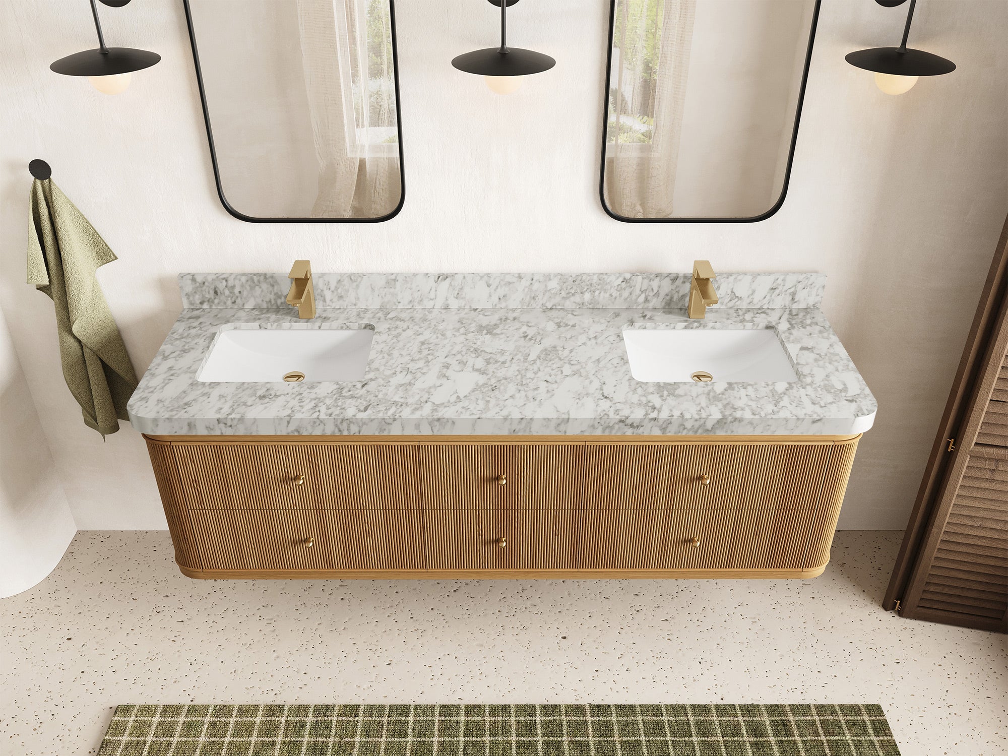 Hampton Floating Teak 72 in. W x 22 in. D Double Sink Bathroom Vanity - Willow Bath and Vanity
