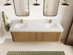 Hampton Floating Teak 72 in. W x 22 in. D Double Sink Bathroom Vanity - photo 14