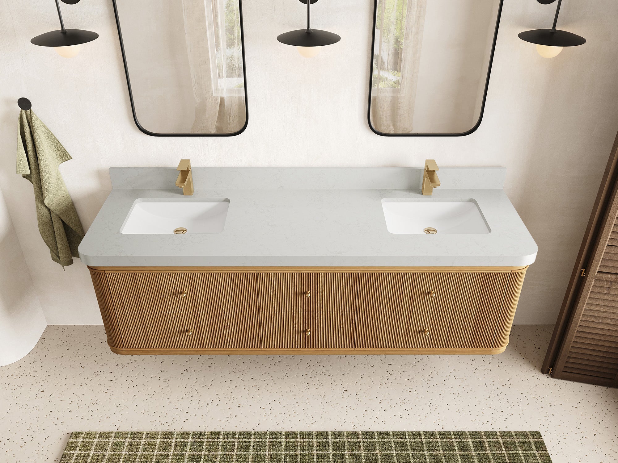 Hampton Floating Teak 72 in. W x 22 in. D Double Sink Bathroom Vanity - Willow Bath and Vanity