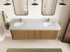 Hampton Floating Teak 72 in. W x 22 in. D Double Sink Bathroom Vanity - photo 10