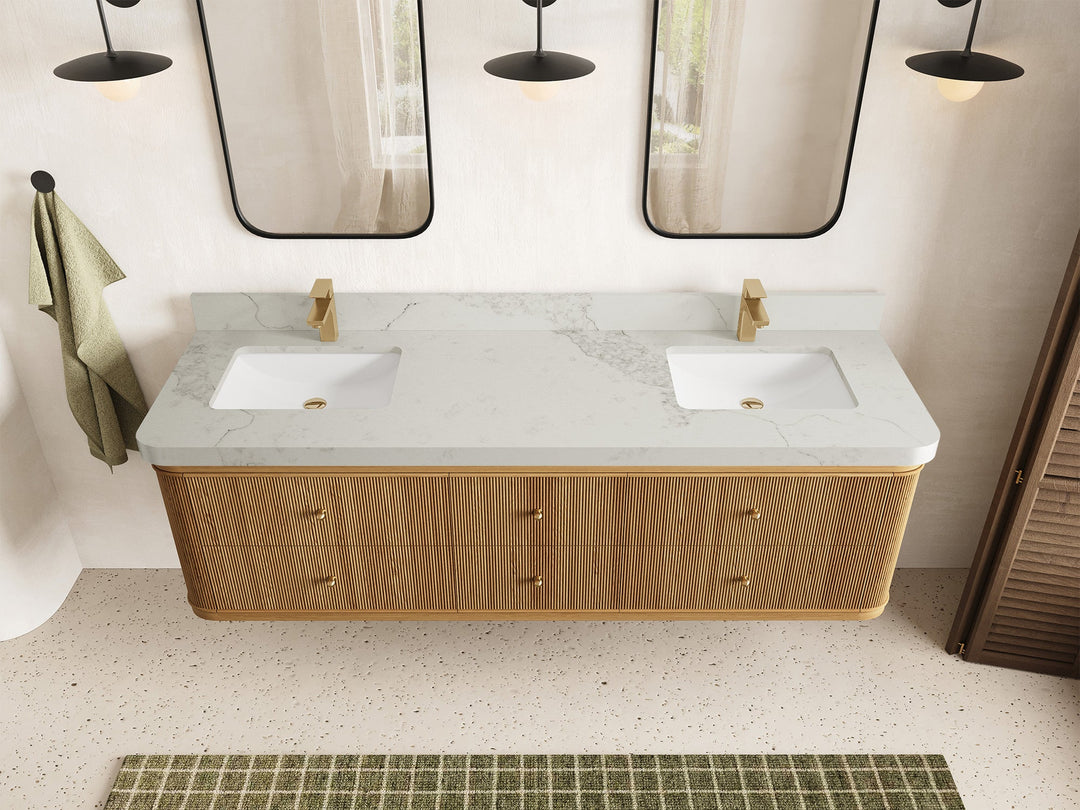 Hampton Floating Teak 72 in. W x 22 in. D Double Sink Bathroom Vanity - Willow Bath and Vanity