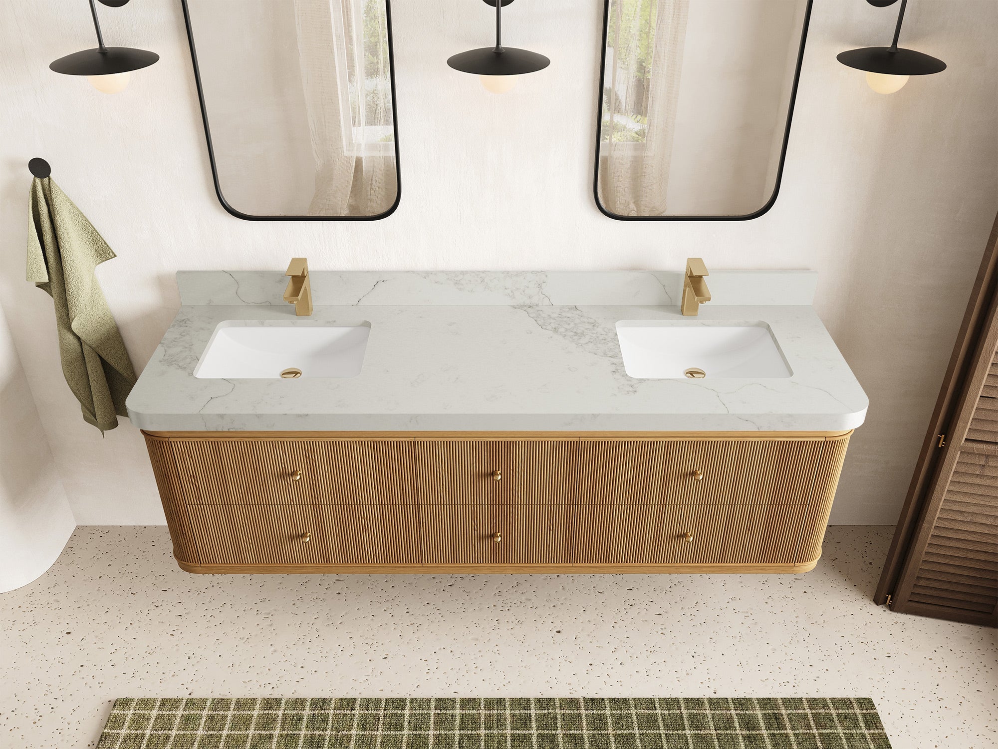 Hampton Floating Teak 72 in. W x 22 in. D Double Sink Bathroom Vanity - Willow Bath and Vanity