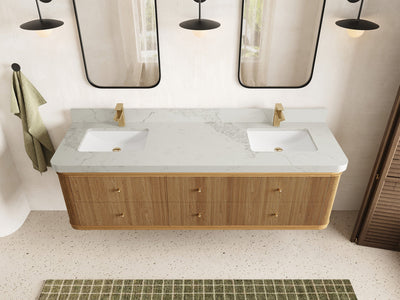 Hampton Floating Teak 72 in. W x 22 in. D Double Sink Bathroom Vanity - Willow Bath and Vanity