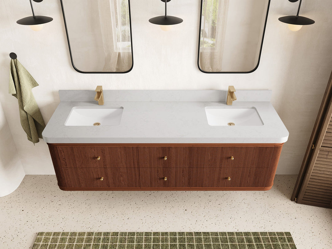 Hampton Floating Teak 72 in. W x 22 in. D Double Sink Bathroom Vanity - Willow Bath and Vanity