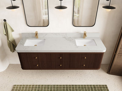 Hampton Floating Teak 72 in. W x 22 in. D Double Sink Bathroom Vanity - Willow Bath and Vanity