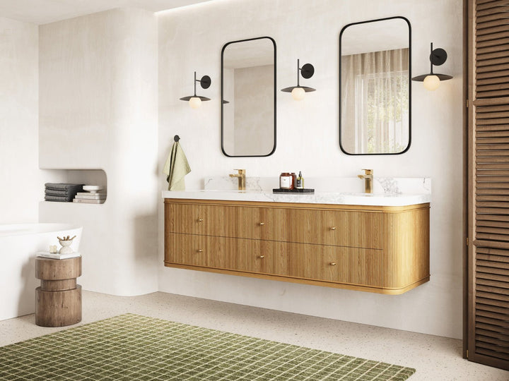 Hampton Floating Teak 72 in. W x 22 in. D Double Sink Bathroom Vanity - photo 2